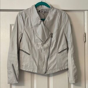 NWT Jennifer Lopez Gray Leather Jacket Asymmetrical Design size Medium
